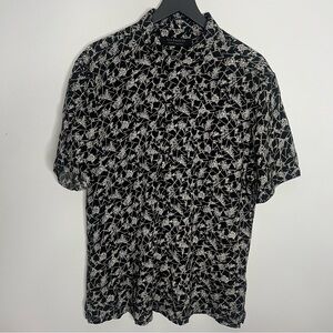 All Saints Scribble Short Sleeve Button Down Shirt Mens Large Black
